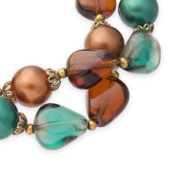 Vintage Crown Trifari Art Glass & Faux Pearl Bracelet Beaded Double Strand - Picture 3 of 6